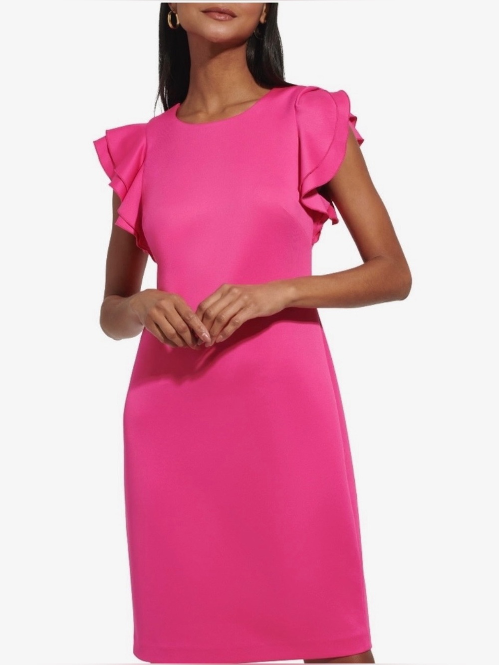 Tommy Hilfiger Hot Pink Ruffle Sleeve Midi Dress Size 16